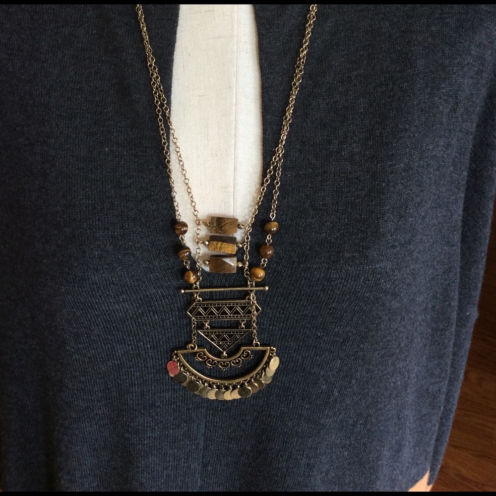 CATO Brown Semi-Precious Stones and Gold Tone Necklace, NWT